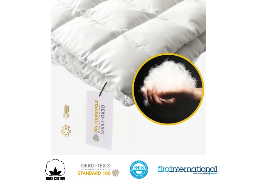 DELUX 155x200 CAŁOROCZNA 1,4kg KOŁDRA PREMIUM 90% POLSKI PUCH - BIAŁA